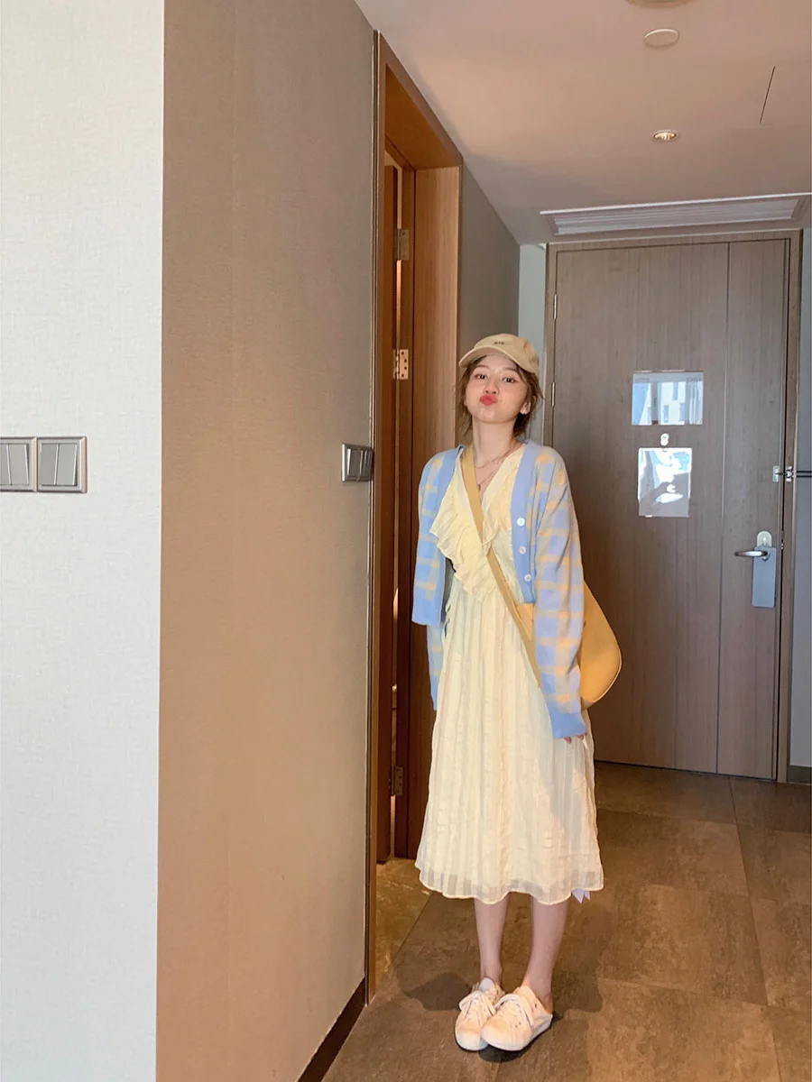 Миланский клетчатый вязаный жилет на бретельках в стиле преппи свитер кардиган