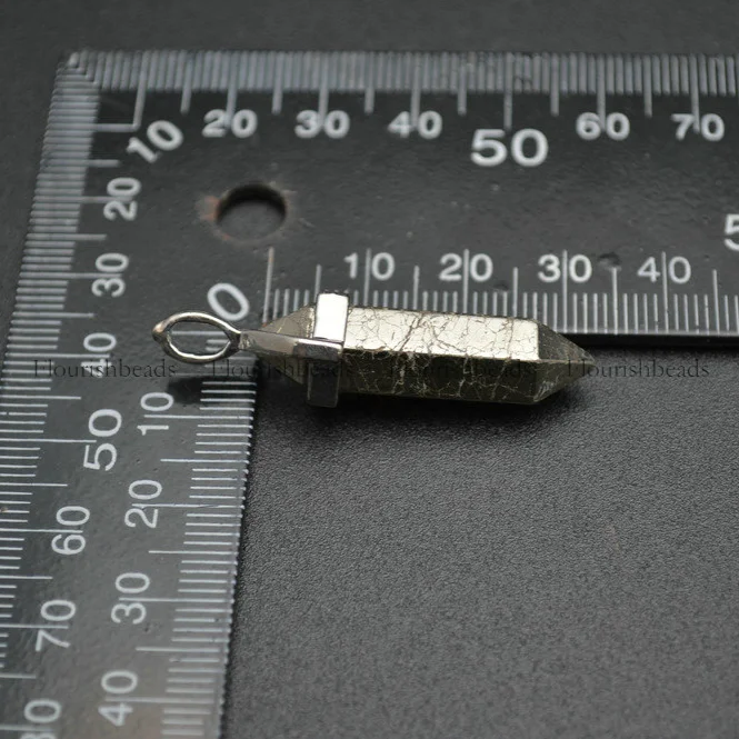 

10x30mm Metal Bead Cap Natural Energy Pyrite Pillar Point Pendant Fit DIY Jewelry Necklace Making 10pcs