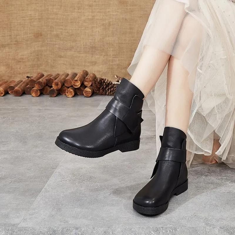 

short women boot 2020 NEW autumn winter new retro leather flat knight boots women comfortable round toe Martin boot
