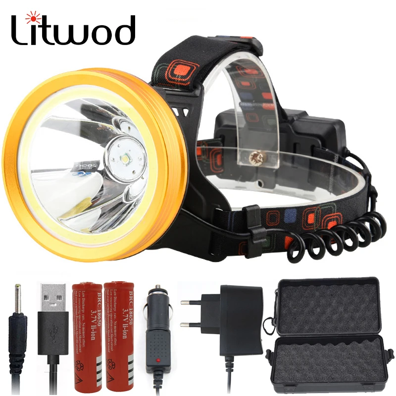

Светодиодный налобный фонарь Litwod Z20136 XM-L T6 & COB с алюминиевой чашей, отражающий налобный фонарь, мощный фонарик 18650 лм, аккумулятор