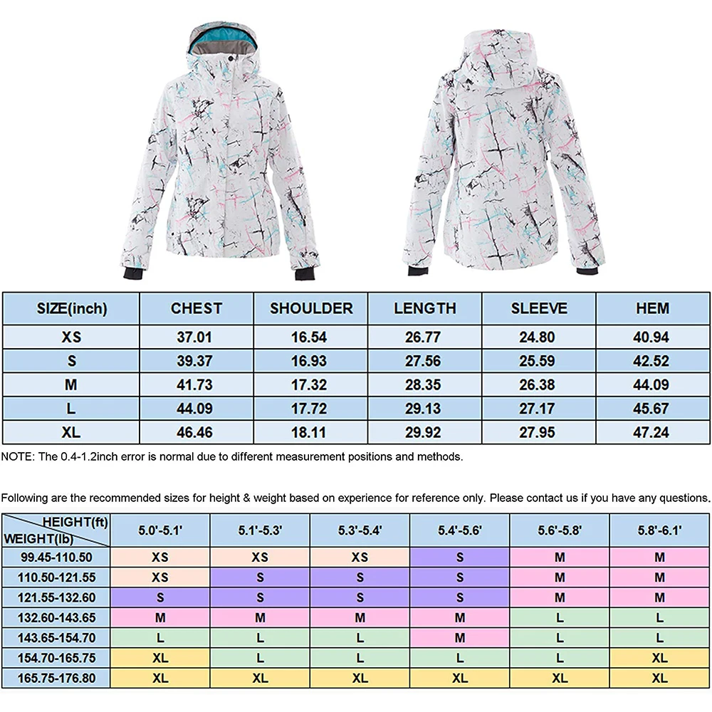 Женская модная теплая водонепроницаемая Лыжная куртка цветная для