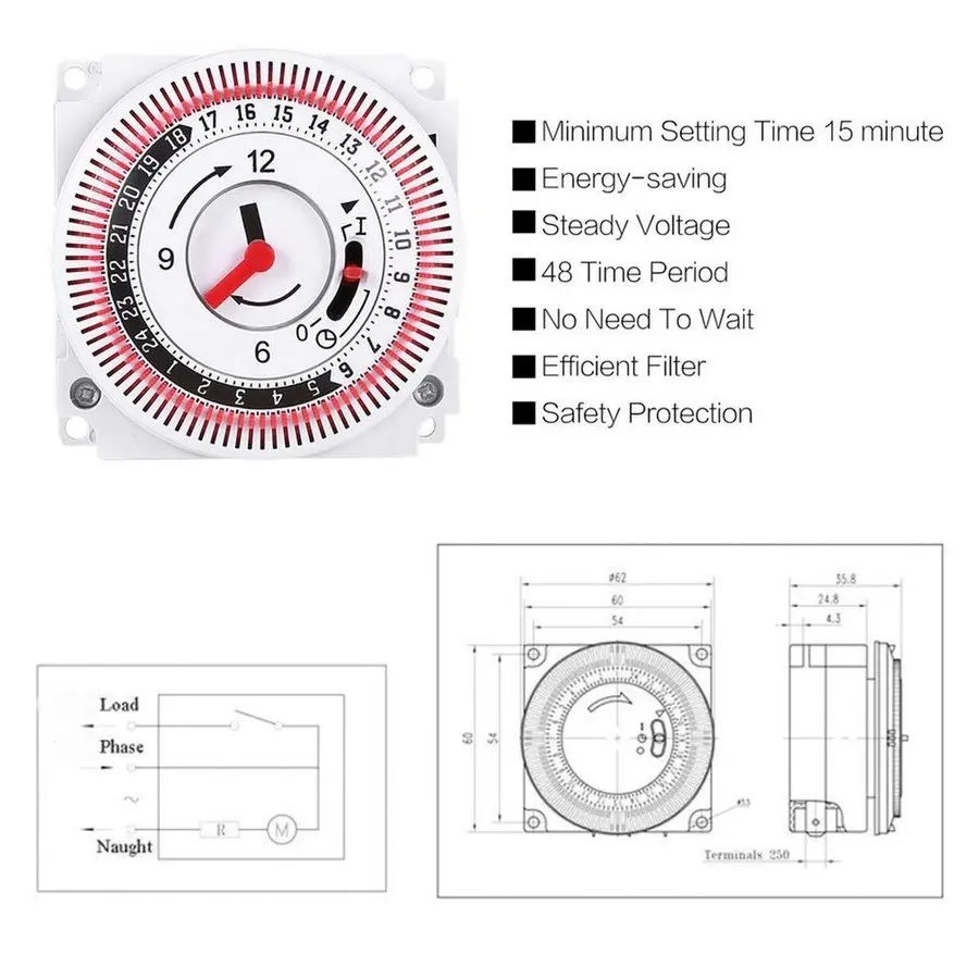 Mechanical Timer Switch 15min 24h Circular Countdown Energy Saving Industrial On/Off Controller AC250V 3800Watts | Обустройство дома