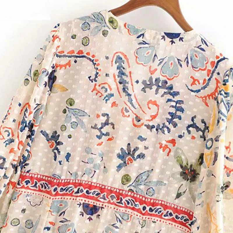 Винтажное белое длинное платье с цветочным принтом Женский Осенний пляжный