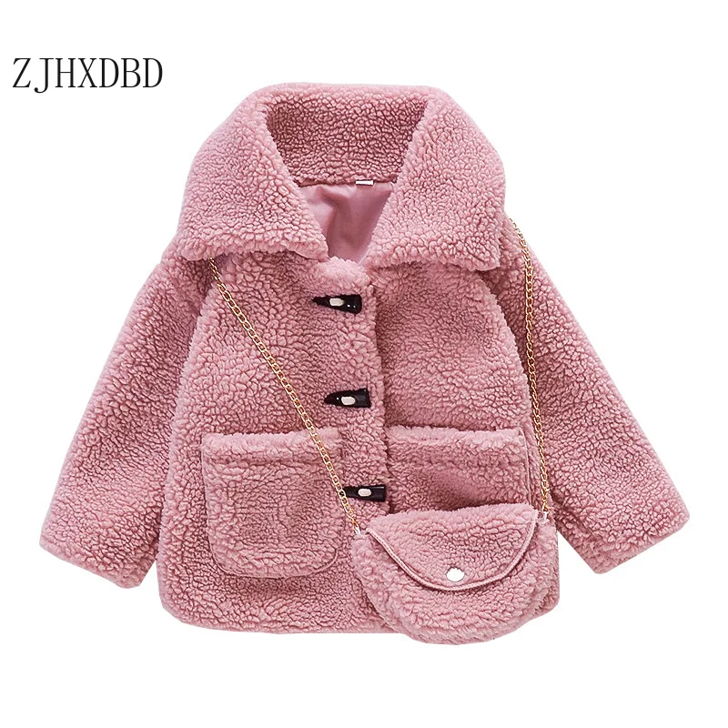 2020 Winter Girls Wool Jackets Turn-down Collar Horn Button Kids Baby Girl Coats Infant Outerwear Outfits Children Clothes | Детская