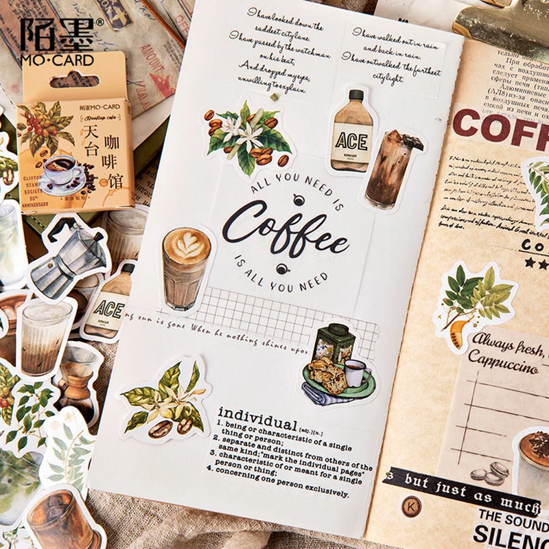 46 Pcs/Box Momo vintage Rooftop Coffee shop mini paper sticker package DIY diary decoration album scrapbooking | Дом и сад