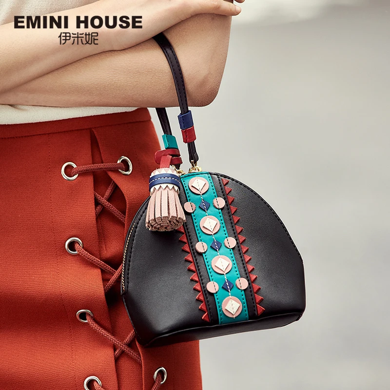 EMINI HOUSE индийский стиль мини сумка спилок кожа кисточка через плечо сумки для