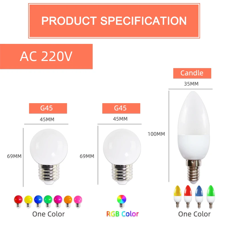 Светодиодная лампа E27 E14 3 вт 5 7 RGB светодиодная свеча A60 A50 G45 C35 цветная SMD 2835 220 в