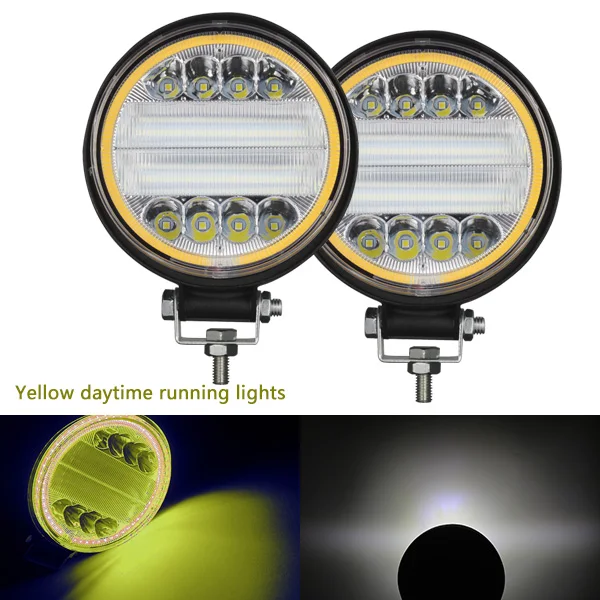 2PCS Round yellow 4 дюймовый внедорожник светодиодный рабочий свет бар заливающий и точечный свет Combo Луч прожектор дневного света 12 в 126 Вт для Jeep ATV УАЗ 4WD 4x4 грузовик - Цвет: 2PCS Round yellow