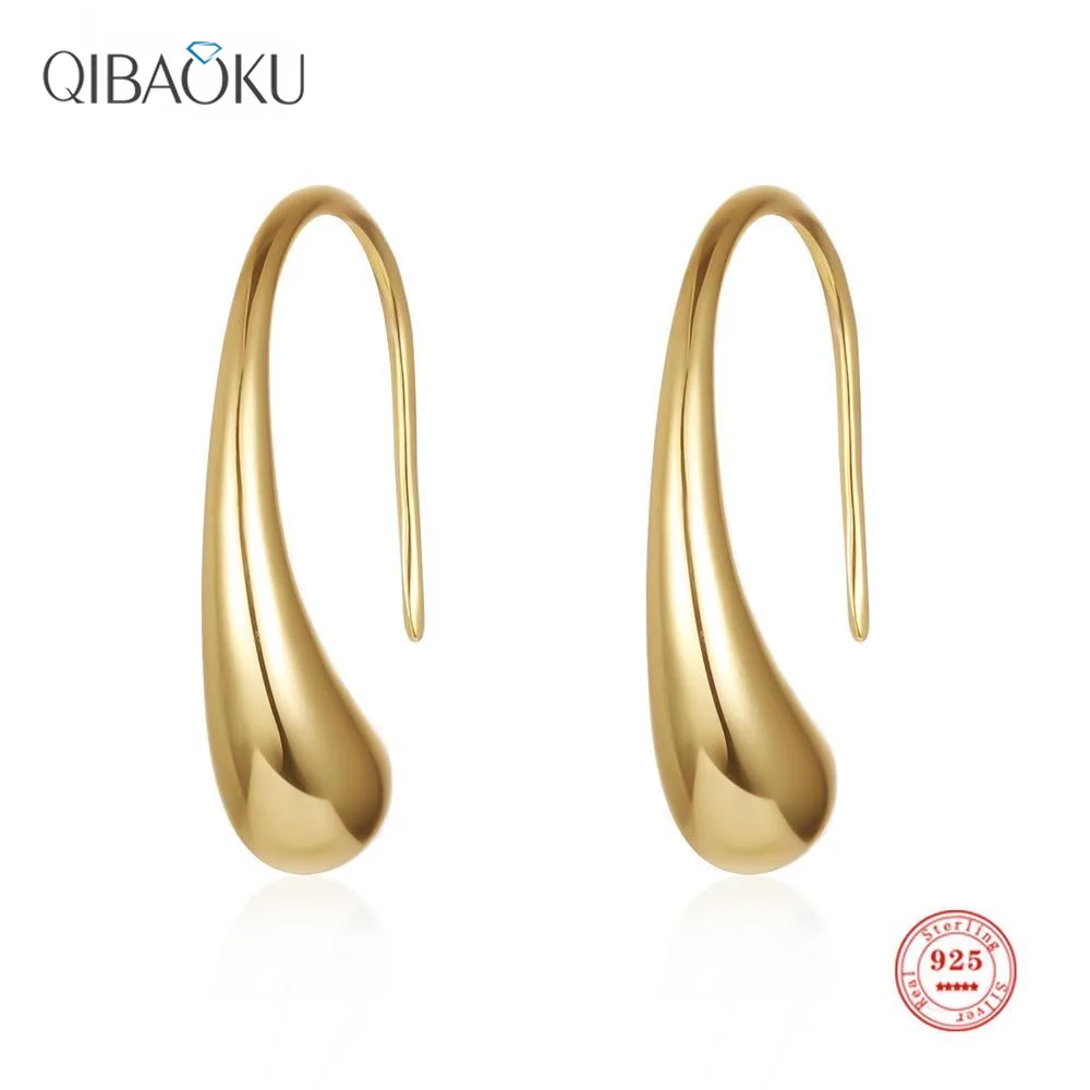 

Sterling Silver 925 Earrings Glossy Water Drop Shape Ear Hook for Women Simple Generous Fashion Hoop Earrings Fine Gift