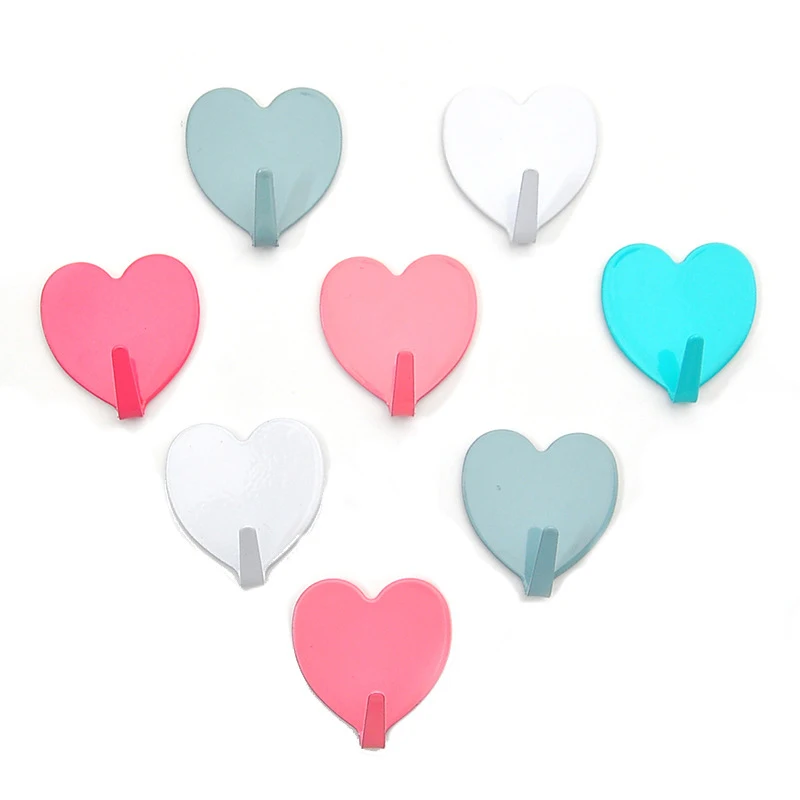 Multicolor Minimalist Simple Seamless Stainless Steel Heart Hook Strong Adhesive Wall Hooks Hanger For Kitchen Bathroom Dropship | Дом и сад