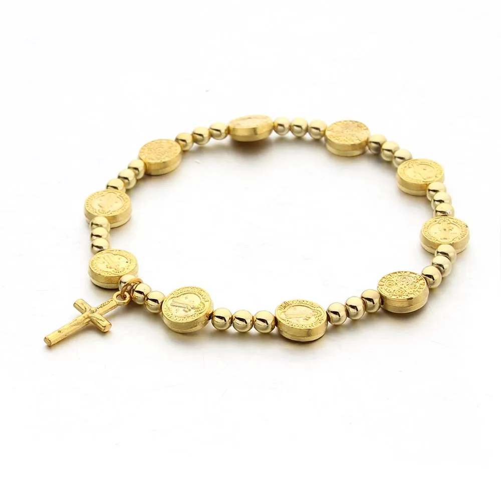 Золотистый браслет с изображением Креста Иисуса ювелирные изделия эластичный
