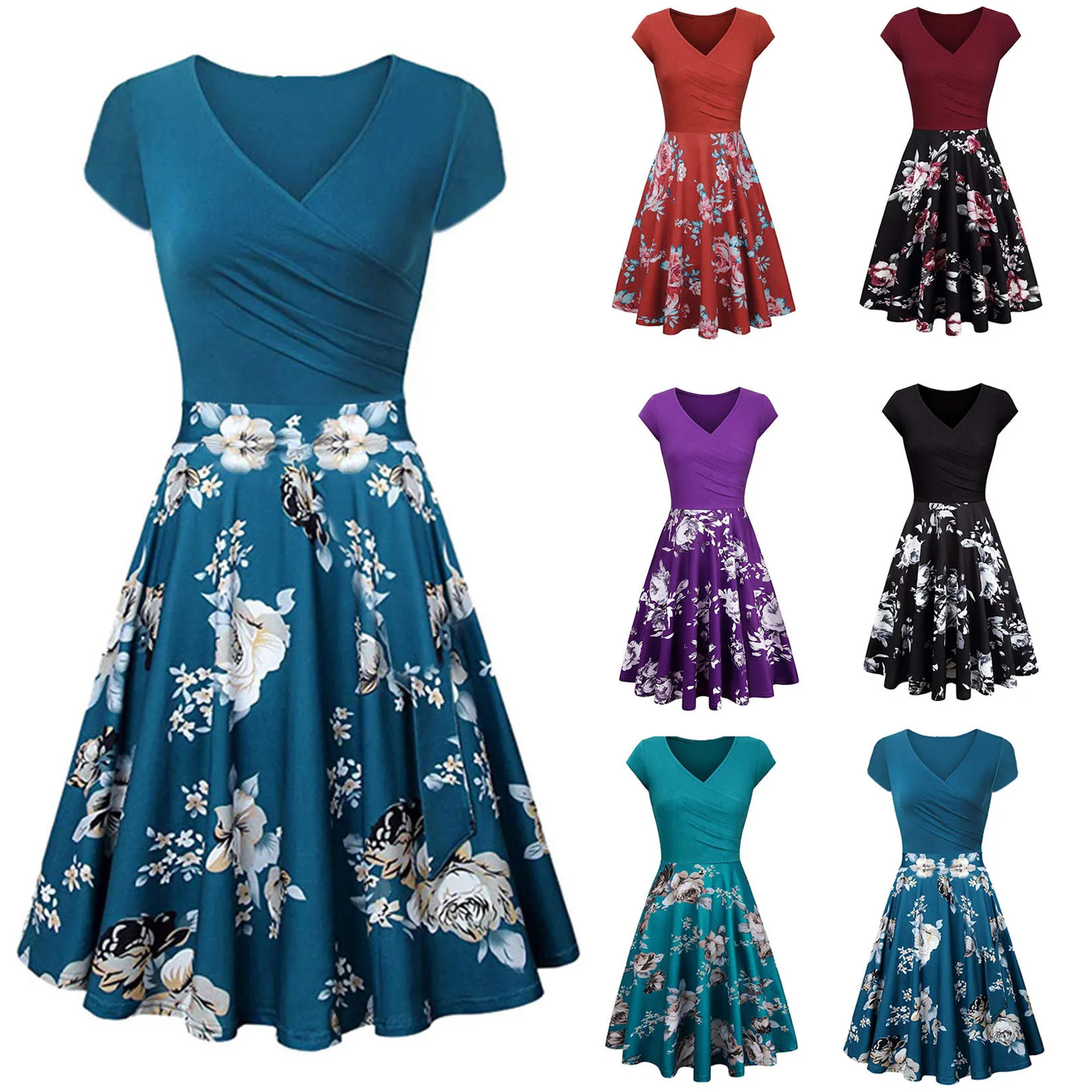 

New Summer Dress Women Fashion Print Short Sleeve Dress Casual Loose Dress 2021