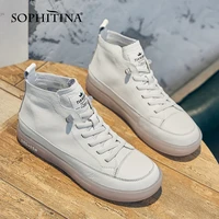 sophitina women shoes casual high top comfort genuine leather shoes cross tied jelly soles all match fashion lady flats wo74