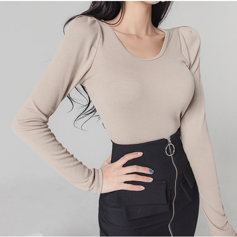 

2021 Spring New 2 Piece Set Korean Style Women Casual O-Neck Long-Sleeved T-Shirt Halter Bottoming Shirt + High-Waist Slim Skirt