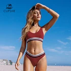 CUPSHE красный и полосатый текстурированный спортивный комплект бикини сексуальный топ на бретелях купальник из двух частей женский купальник 2020 пляжные купальники