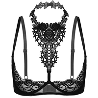 erotic lingerie bras top for sexy womens see through floral lace underwired unlined bra halter bare breast underwear for sex