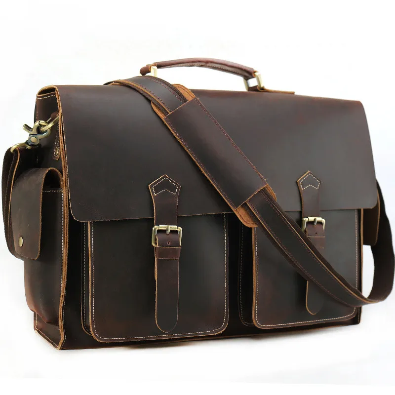 Luxury leather men's briefcase 17-inch laptop bag natural leather one-shoulder messenger bag enlarged version of the new