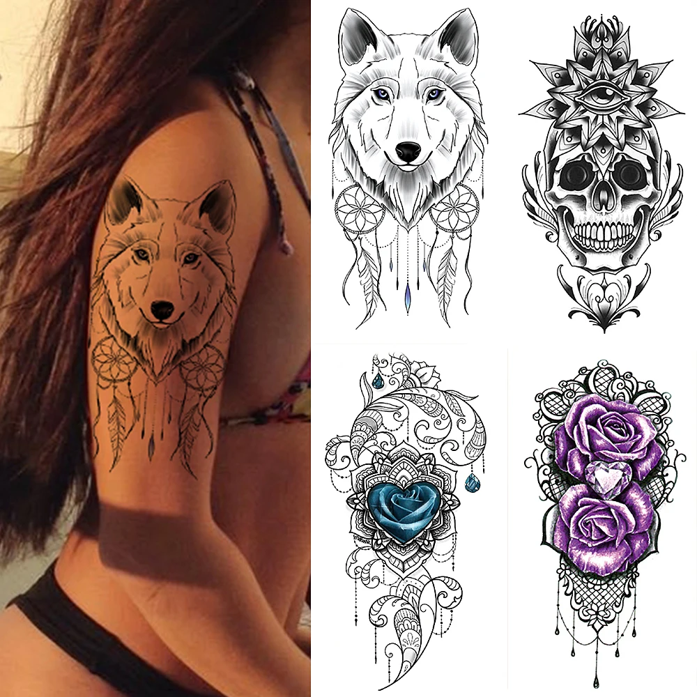 

1Sheet Waterproof Temporary Tattoo Sticker Foxr Skull Flash Tattoos Body Art Arm Fake Sleeve Tatoo Women Men