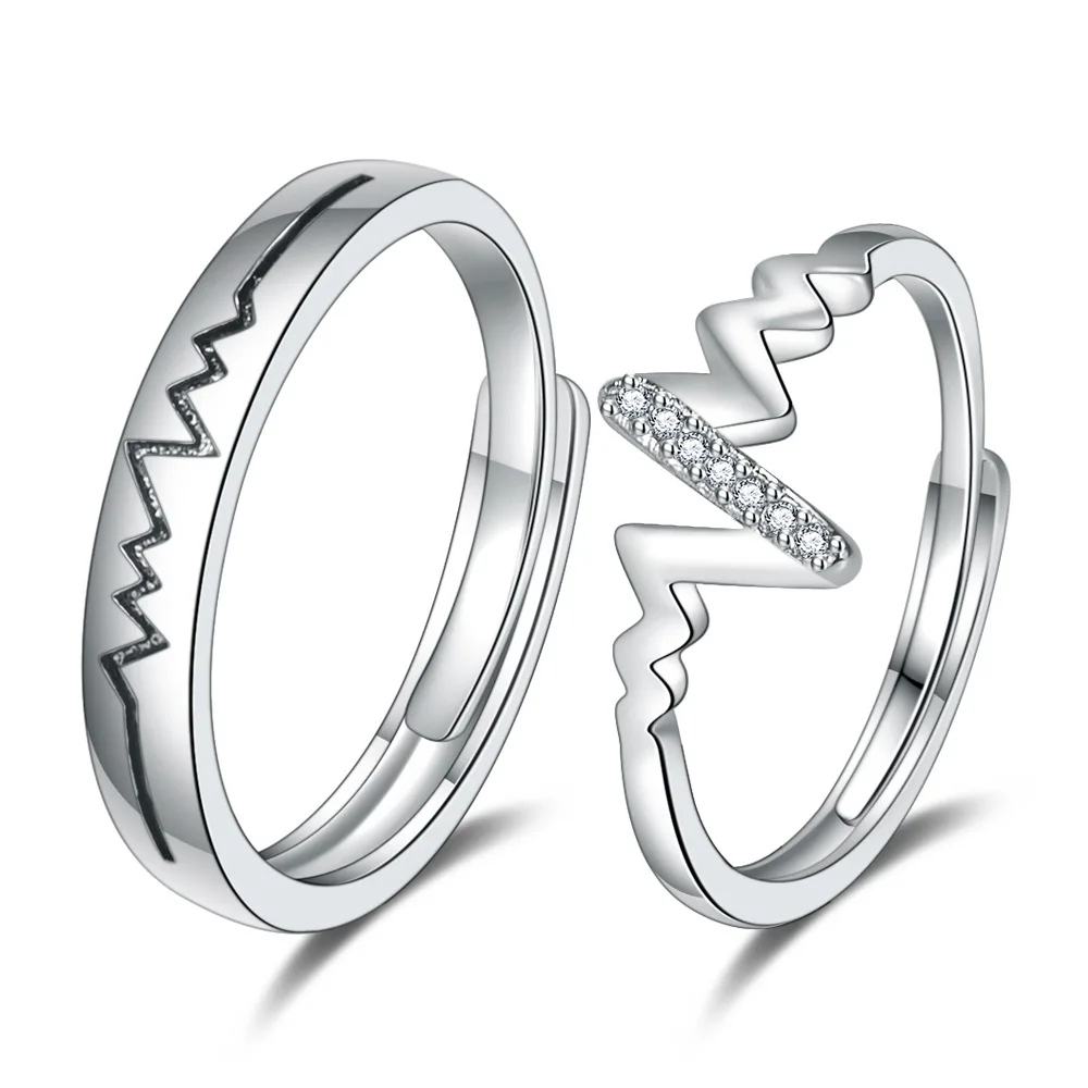 

1 pair 925 Sterling Silver High Quality Fashion Jewelry Exquisite Simple FOR Men Women Zircon Couple Rings Heart-shaped Rings