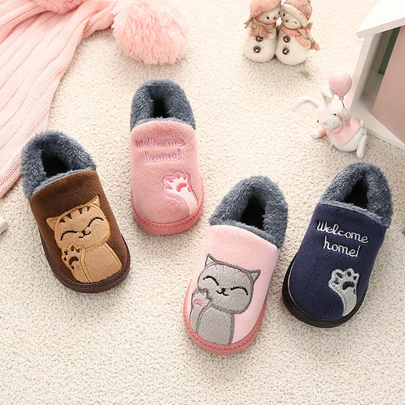 

Winter Kids Slippers Children Flip Flops Home Baby Girl Clothes Slippers Indoor Cotton Cartoon Cats Slippers Boys Room Skid Warm