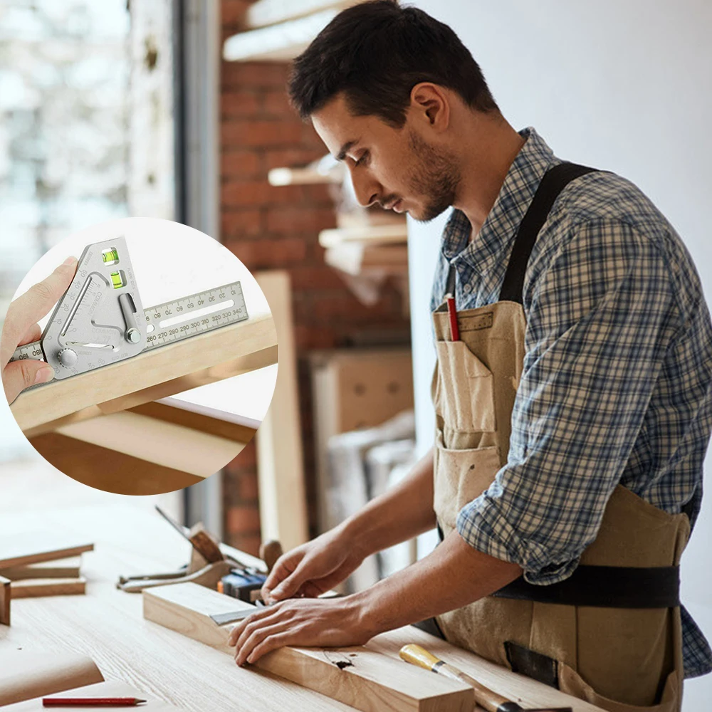 

Right Angle Ruler Multifunctional Woodworking Stainless Steel Triangle Ruler With Level Bubble For Carpentry Measuring Tool