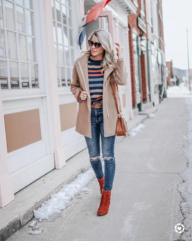 Женский полосатый пуловер Fitshinling разноцветный трикотажный облегающий свитер с