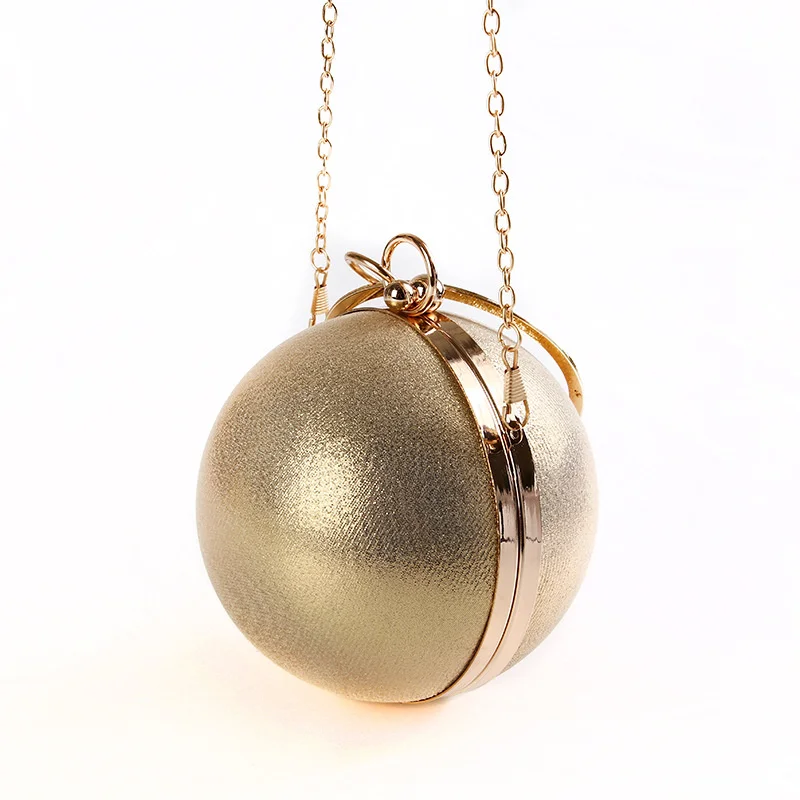 

Chain Luxury Ball Shape Ring Handle Dinner Bag Simple Personality Shiny Design Evening Bag Celebrity Pu Banquet Makeup Hand Bag