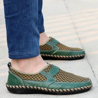 38 50 size sandals non leather casual shoes for men 2021 slip ons summer mens hollow loafers flat breathable hand stitching