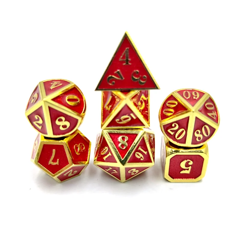 

7PCS Mini Metal Alloy Red Plated Digital Cthulhu Dice D&D Dice Rpg Teaching Education Dice For Board Game Accessory