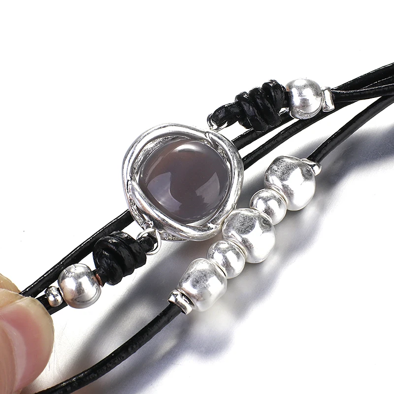 Богемный Браслет ALLYES для женщин матовый черный браслет с пряжкой женские