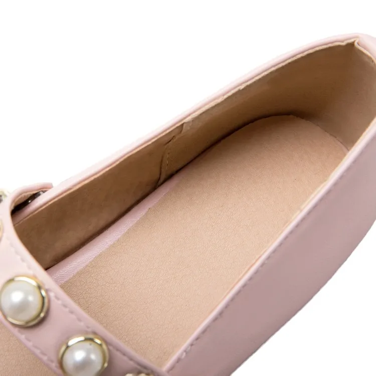 Туфли лодочки женские на высоком каблуке туфли с жемчугом круглым носком