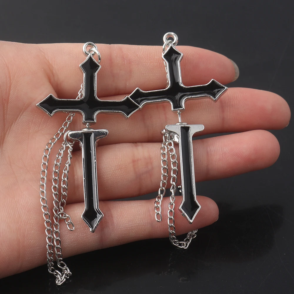 

1Pairs Vintage Punk Black Cross Earrings Rock Long Chain Women Drop Earrings For Girl Boy Unisex Brincos Party Jewelry Gift