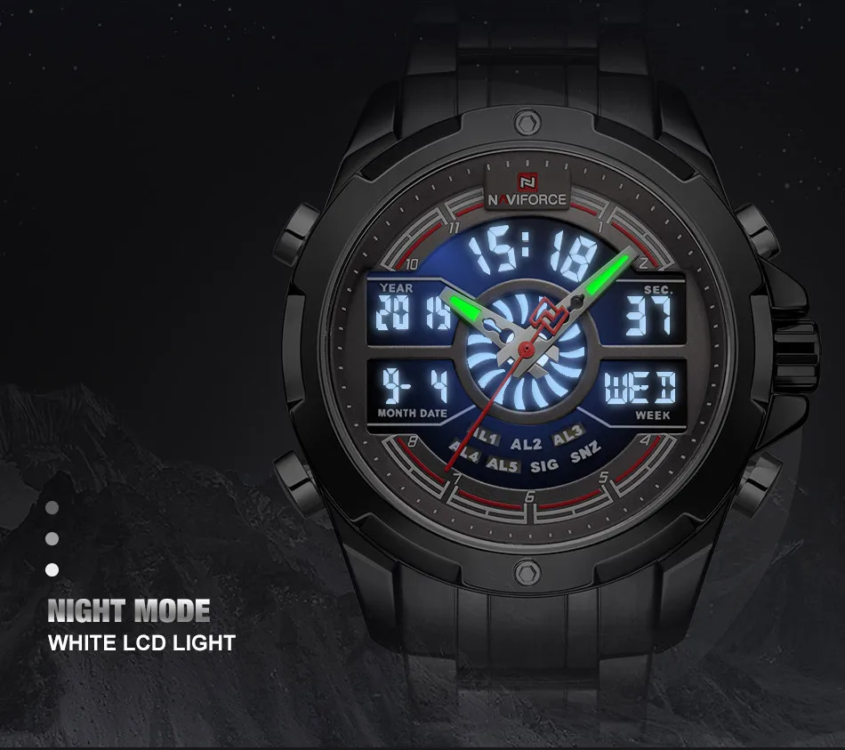 Роскошные Брендовые мужские часы NAVIFORCE, военные, светодиодный, цифровые, спортивные, наручные часы, бизнес, стальной ремешок, кварцевые часы, Relogio Masculino