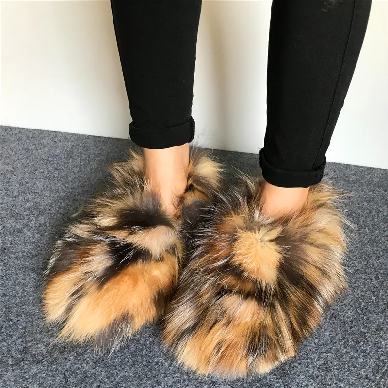 

Autumn Winter Women's Fur Flats Shoes Mixed Color Plush Lining Warm Casual Shoes 2020 New