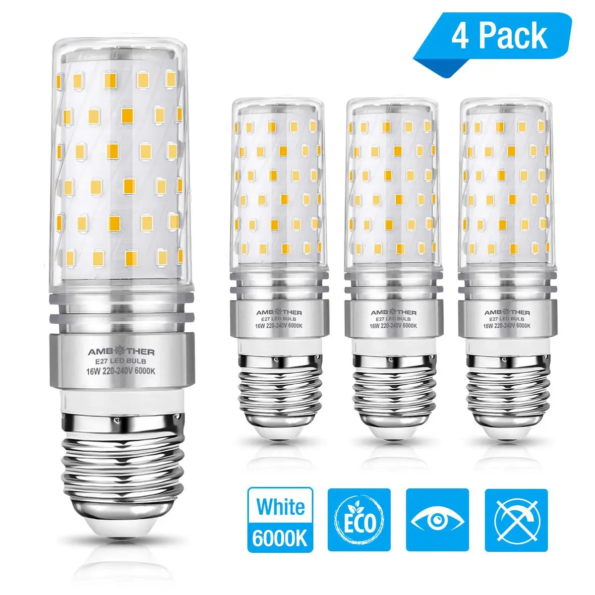

4PCS 16W AC 220-240V E27 82Pcs LED Bulbs 6000K Cold White 1600LM No Flicker Light Home Eco-Friendly Energy Saving Lighting