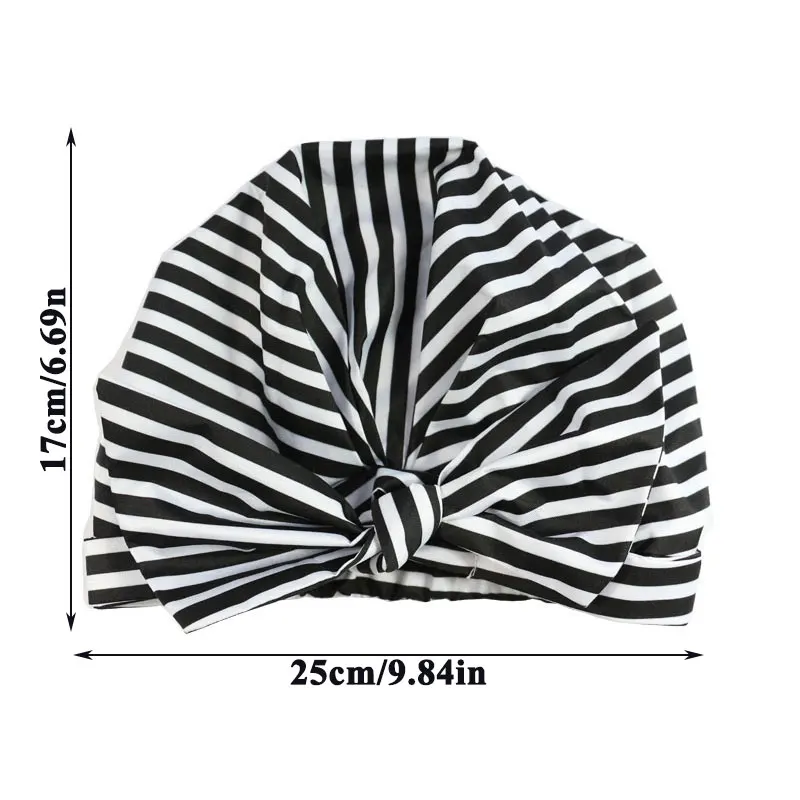 

Pastoral Style Fashion Shower Cap Reusable Elastic Waterproof Stripes Print Bowknot Hat For All Hair Lengths Clothes Accessories