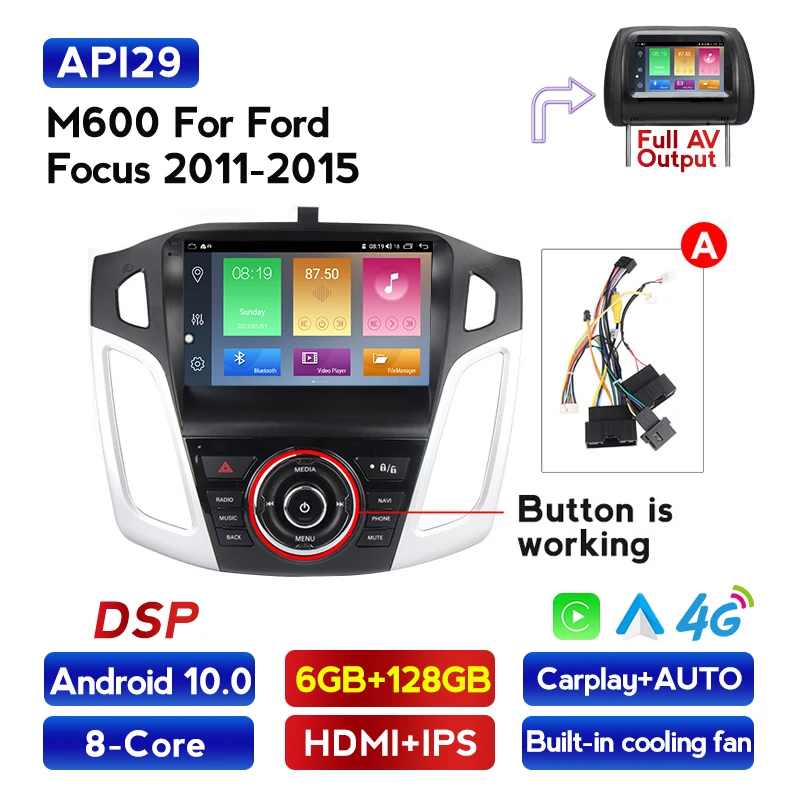

Автомагнитола 2DIN, Android, 4 Гб + 64 ГБ, DSP 2.5D IPS, мультимедийный видеоплеер для Ford Focus 2012-2017, навигация GPS, Авторадио, Wi-Fi, BT