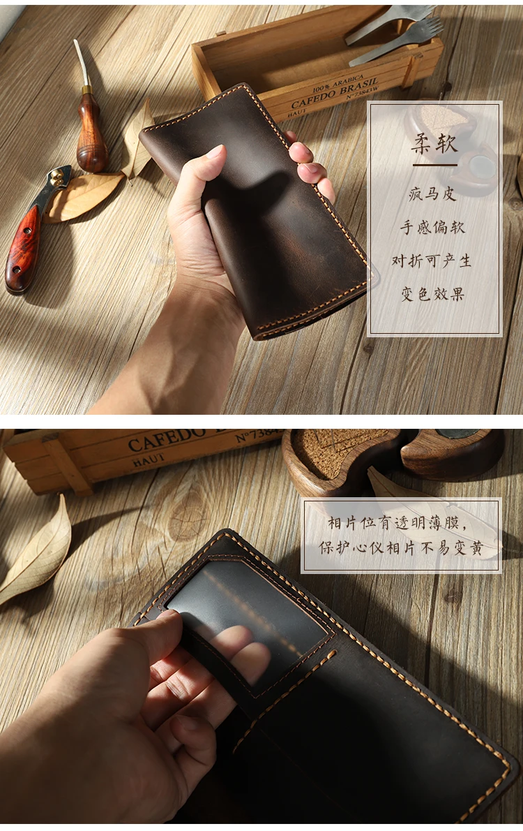 Кошелек мужской из натуральной кожи Крейзи Хорс винтажный удлиненный бумажник