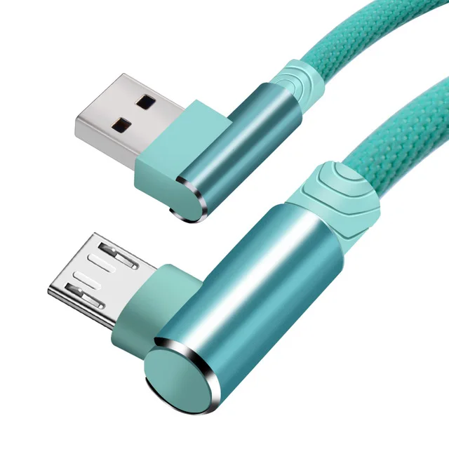 Green Micro USB кабель 90 градусов игровой 2.4A быстрой зарядки синхронизации данных провода мобильного телефона универсальный для samsung Galaxy note s6 s7 - Цвет: Green