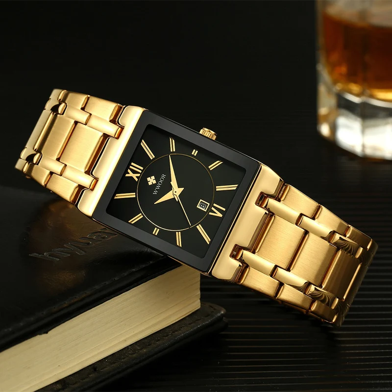 Часы Reloj Hombre 2020 WWOOR мужские с квадратным циферблатом роскошные золотые деловые
