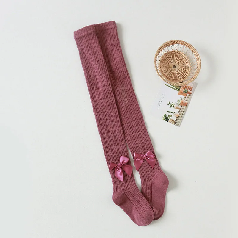 Детские вязаные колготки с бантом Длинные носки для девочек весна-осень детские