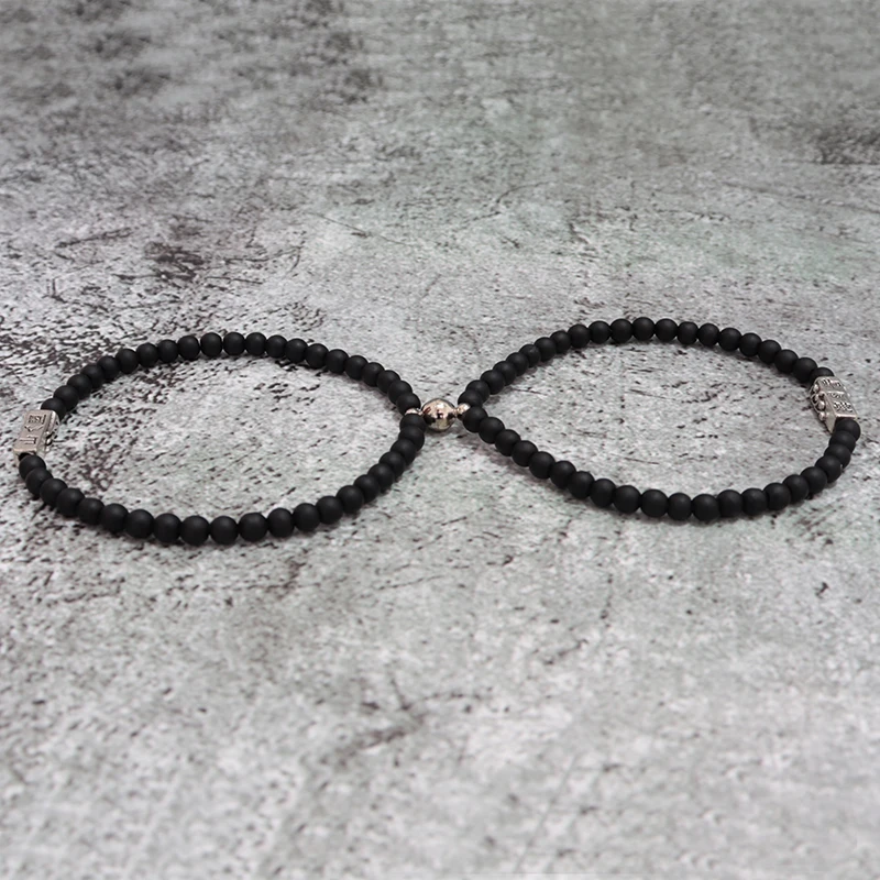 2 шт./в комплекте 4 мм черный оникс браслет для пар ручной работы горный Морской