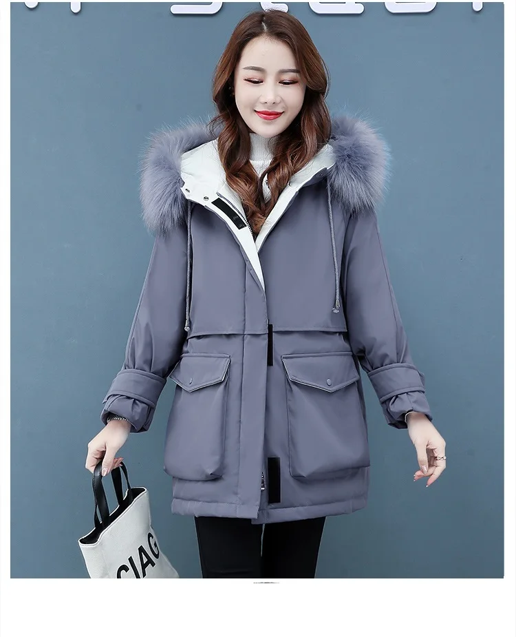 Leisure Thicken Cotton clothing coat New Women's winter jacket hooded fur collar Padded jackets women Ladies coats Loose Tooling
