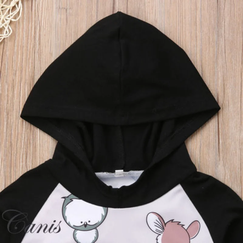 Очень милая детская одежда с капюшоном толстовки длинными рукавами и принтом