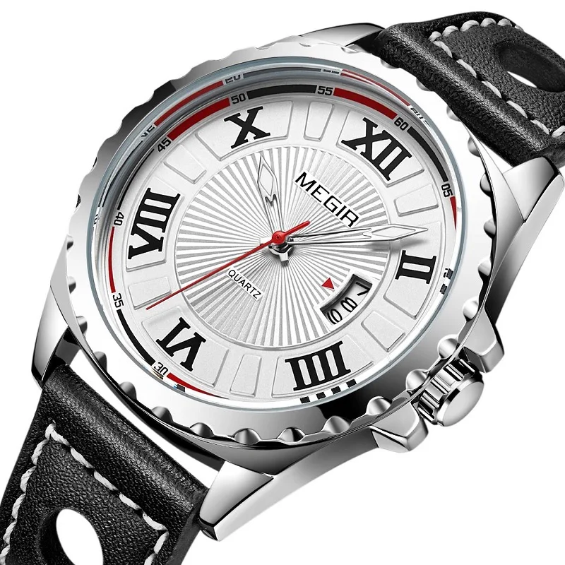 MEGIR креативные Модные Кварцевые спортивные часы мужские черные наручные с