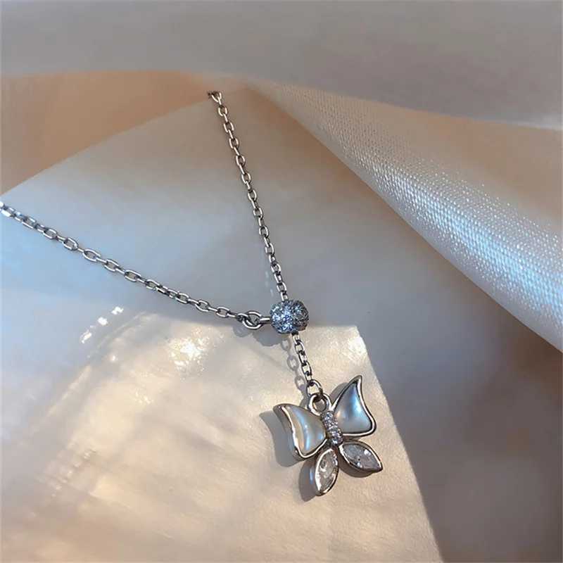 Ожерелье с кулоном в виде бабочки из циркона изысканной ракушкой для девочек