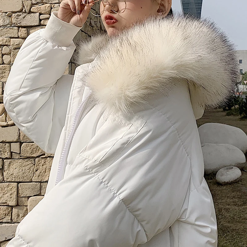 Повседневное длинная куртка с капюшоном, пуховое пальто Для женщин зимние корейские свободные плотная, ветронепроницаемая свободные пуховики и парки для мужчин женский Harajuku Модная парка на застежке-молнии пальто