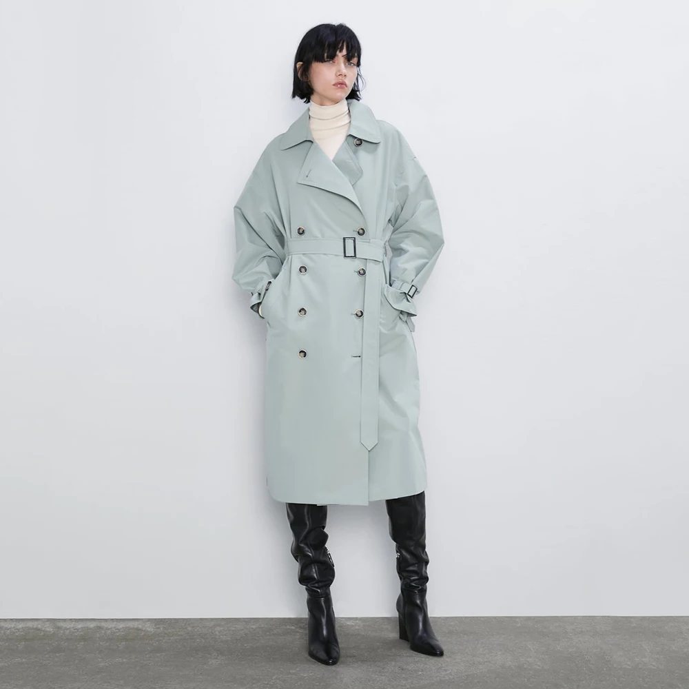 Новинка 2019 ZA Женское пальто с отворотом длинный рукав шелковистая ткань ветровка