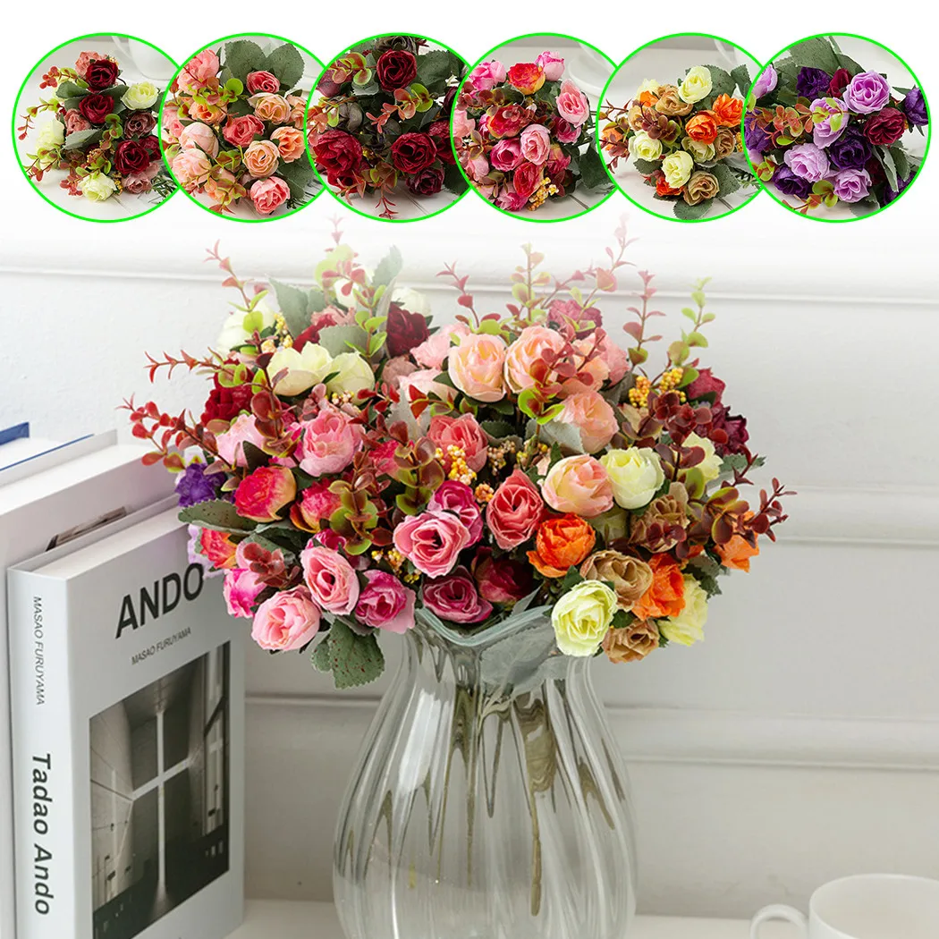 

Artificial Silk Fake Flowers Bunch Wedding Party Home Grave Floral Bouquet Decor Rose Pink Silk Bouquet Peony Artificial Flower