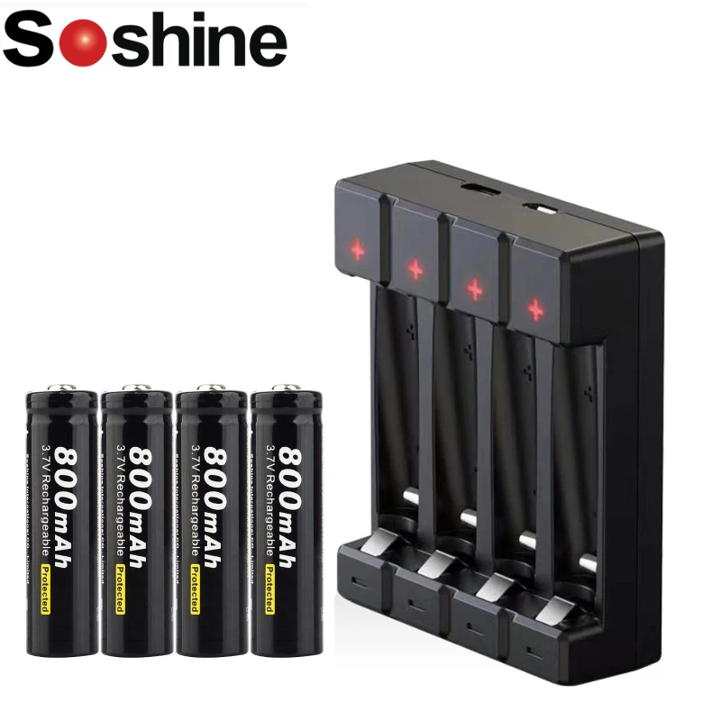 4 шт. литий ионные аккумуляторы Soshine 14500 3 7 в 800 мАч|li-ion battery|battery for flashlightbattery |